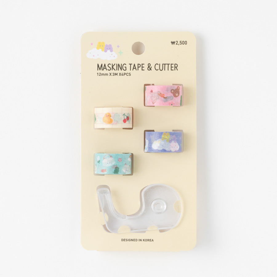 Mini Masking Tape & Cutter Set Animal Yellow