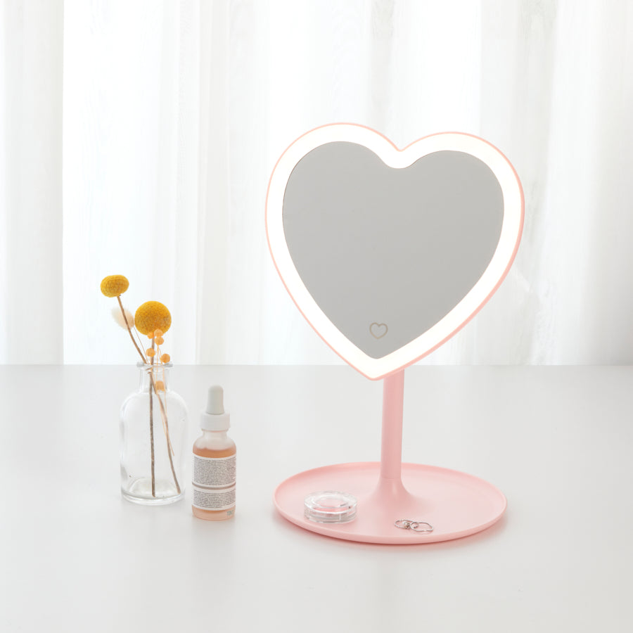 LED Desk Mirror Heart Pink Amuse Ground