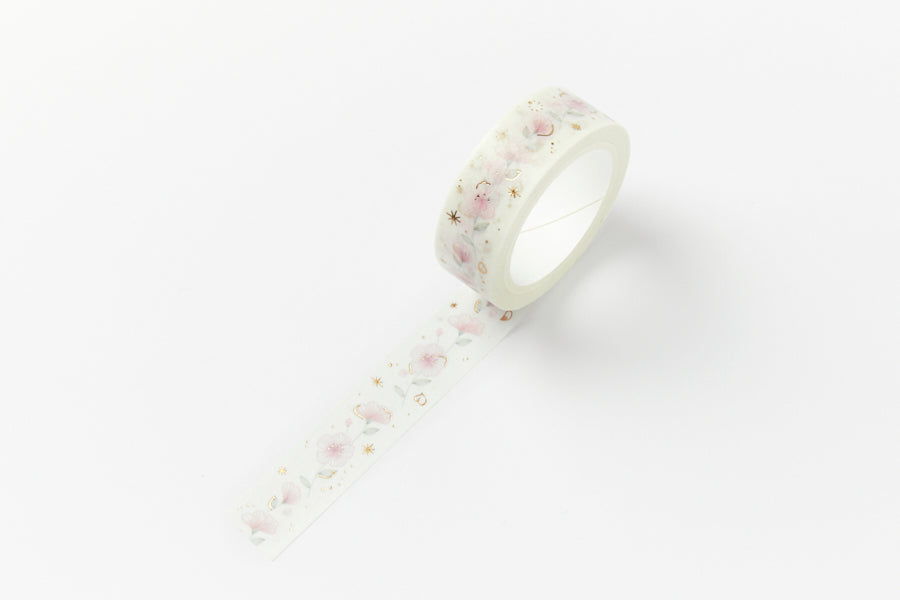 Masking Tape Gold Foil Flower Pink 15mm