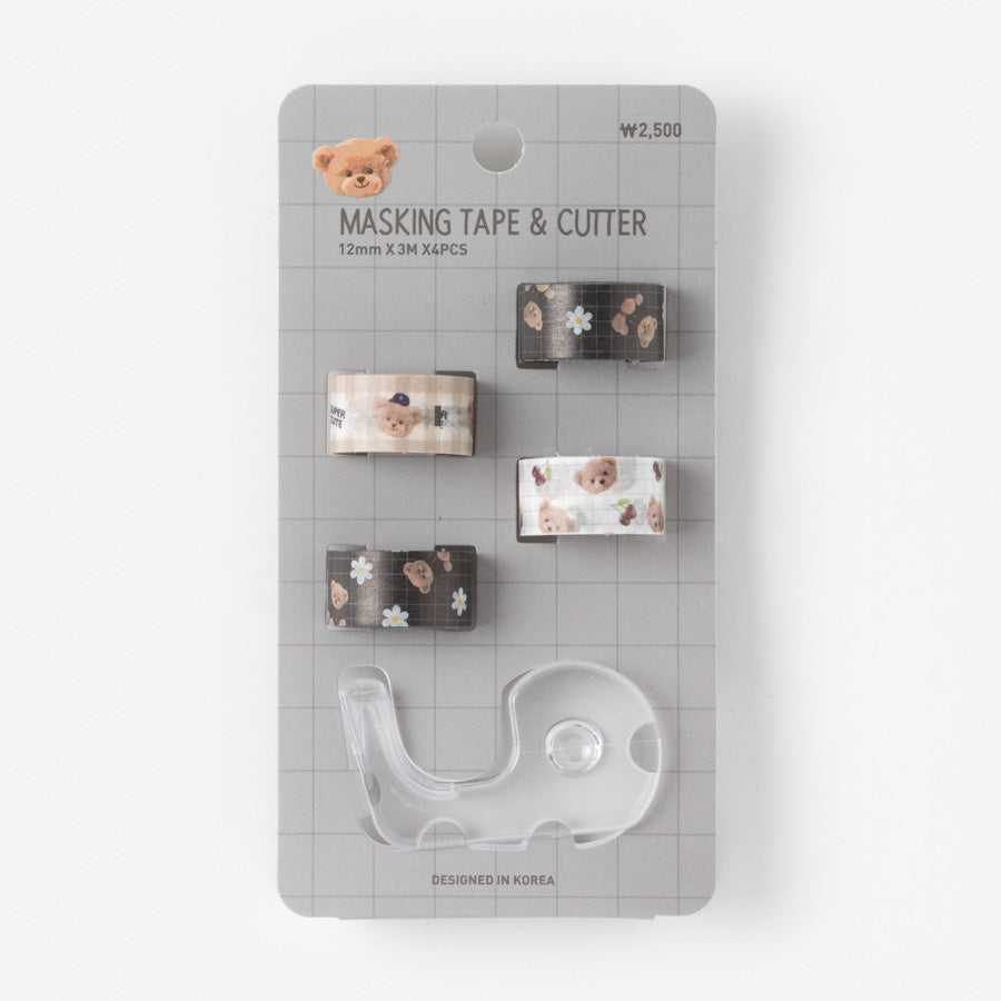 Mini Masking Tape & Cutter Set Bear Black