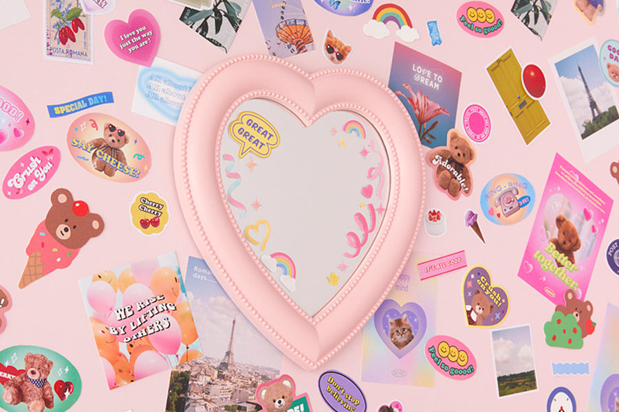 Desk Mirror Pink Heart L