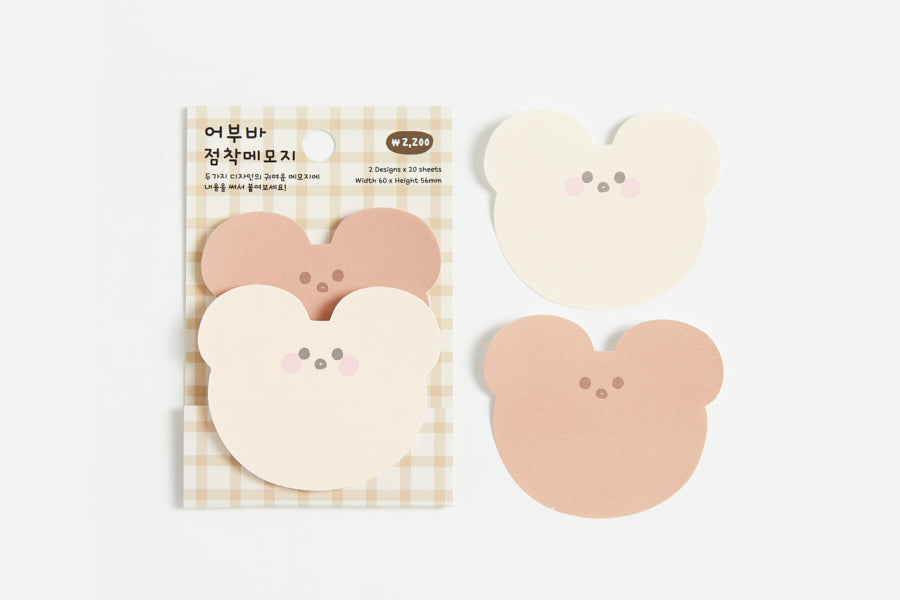 Sticky Memo Pad Bear Face Brown & Beige