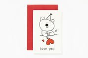 Card Drawing Bear 'I Love You' Red Heart