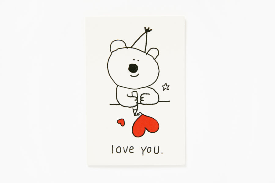 Card Drawing Bear 'I Love You' Red Heart