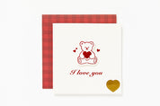 Card 'I Love You' Simple Bear Red