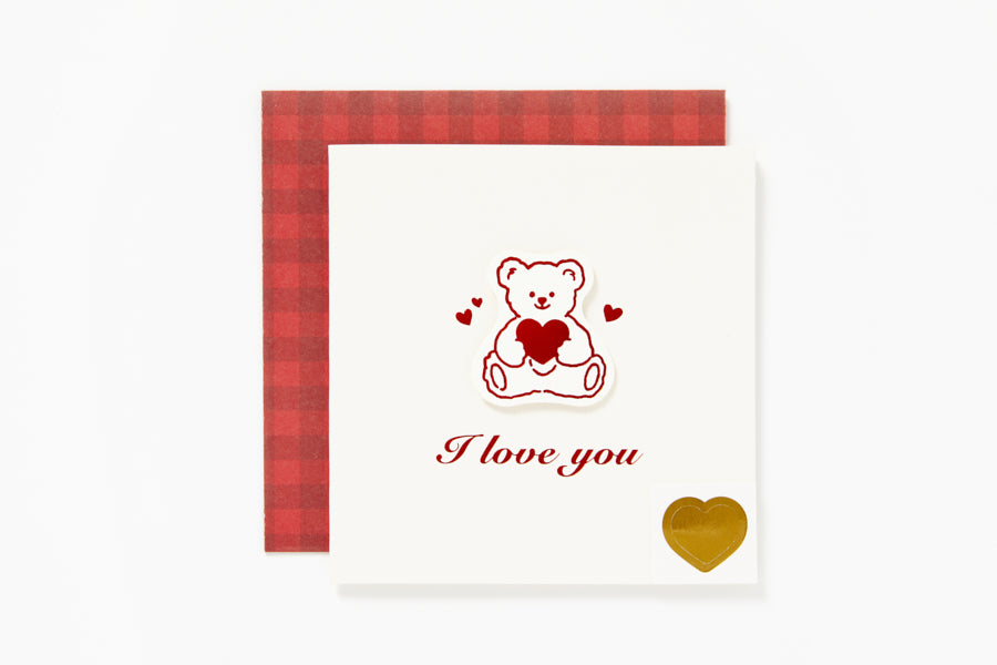 Card 'I Love You' Simple Bear Red