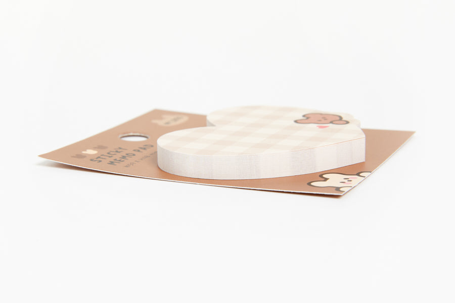Sticky Memo Pad Bear Heart Brown