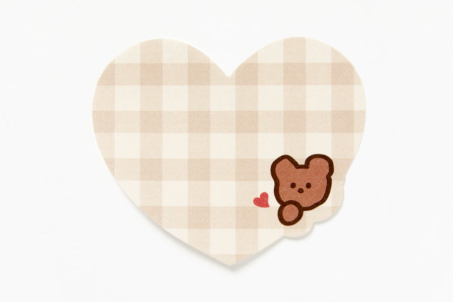 Sticky Memo Pad Bear Heart Brown