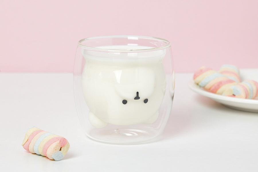TEDDY BEAR DOUBLE WALLED GLASS MUG NO HANDLE