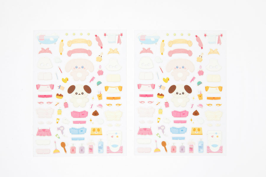 Cute Animal Dress-Up Sticker - Puppy Spa