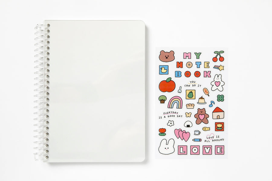 Transparent Cover Spiral Notebook - Heart Bear