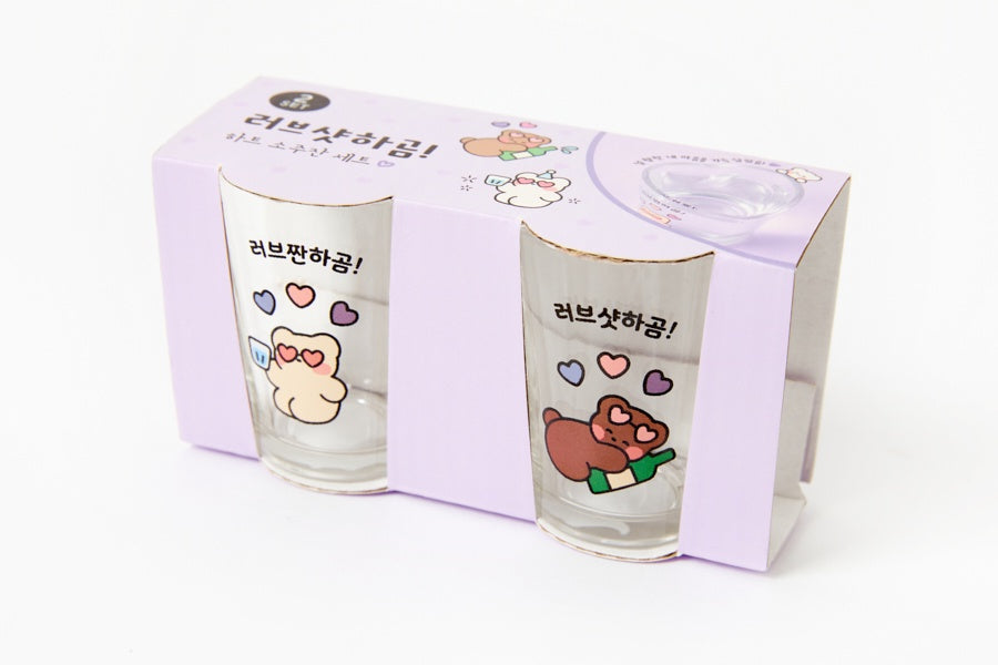 HEART SHAPED SOJU GLASS SET BEAR 2P