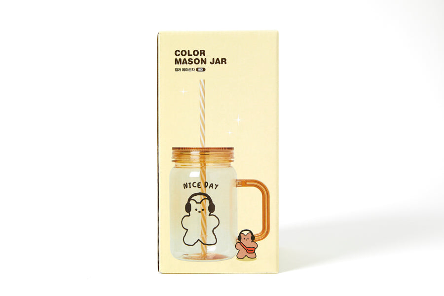 TUMBLER(650ML) MASON JAR HEADSET BEAR BEIGE
