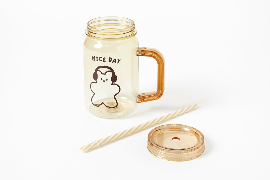 TUMBLER(650ML) MASON JAR HEADSET BEAR BEIGE