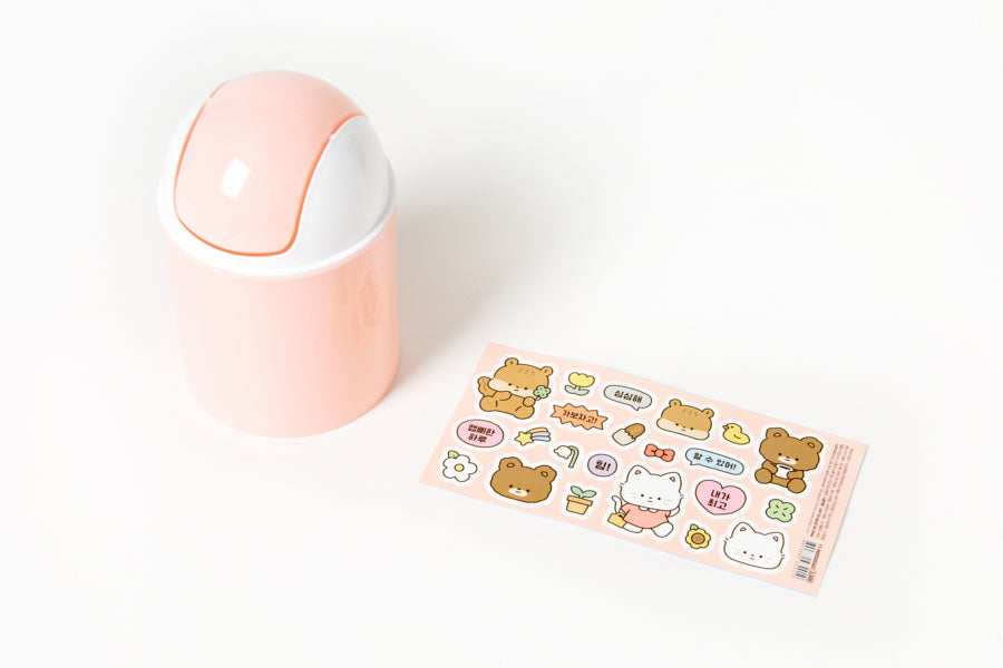 MINI STICKER WASTE BASKET PINK CAT