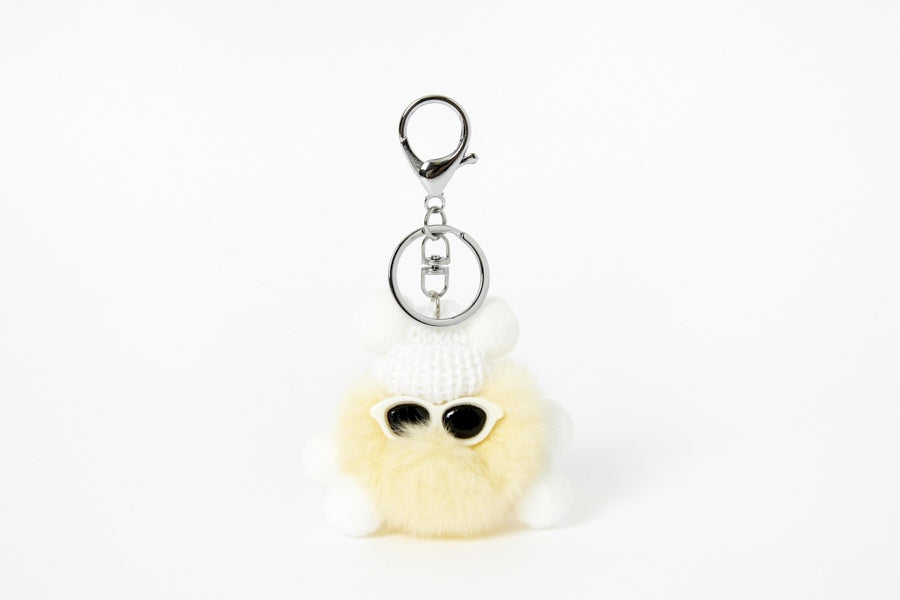 Fluffy Pom-Pom Bag Charm Keyring Beige