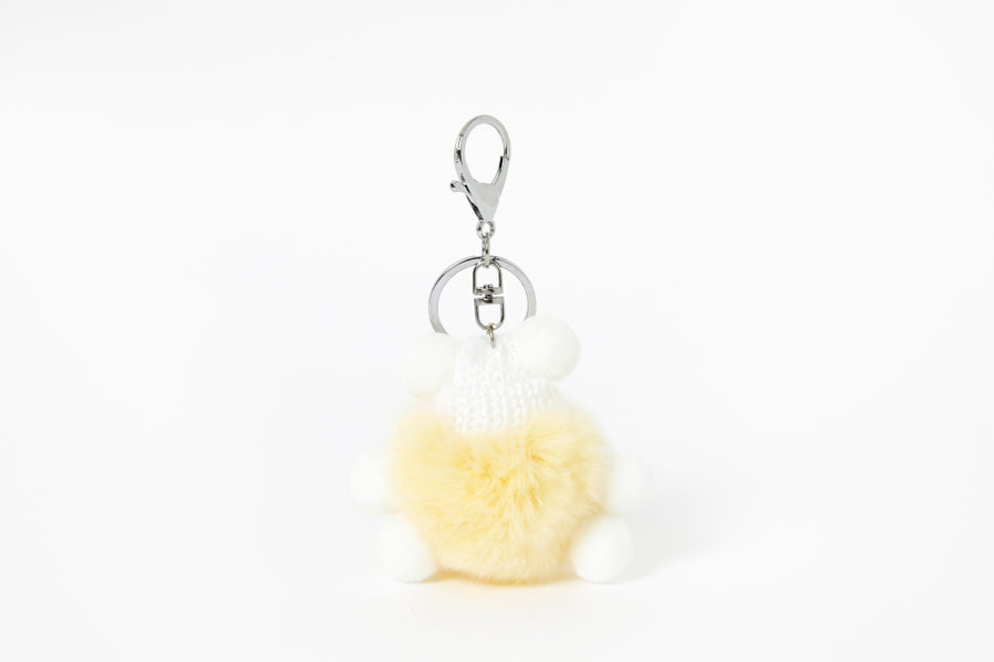 Fluffy Pom-Pom Bag Charm Keyring Beige