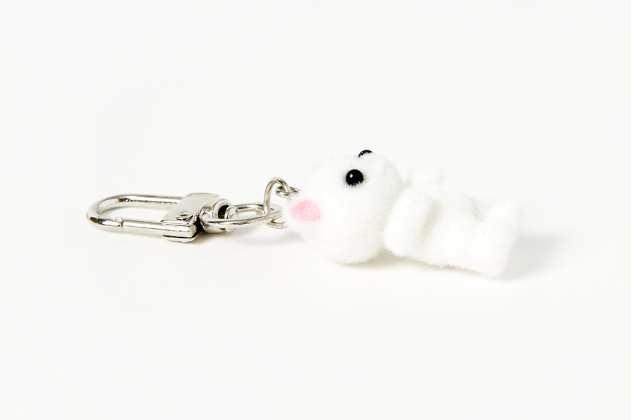 KEY RING FLOCKED WHITE CAT