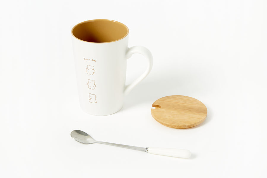 MUG WITH LID & SPOON: TRIO BEAR (440ML)