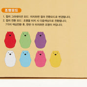 Color swatches of bear-shaped stickers on a beige background with text.