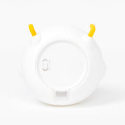 Bottom of White moodl light with yellow accents on a white background