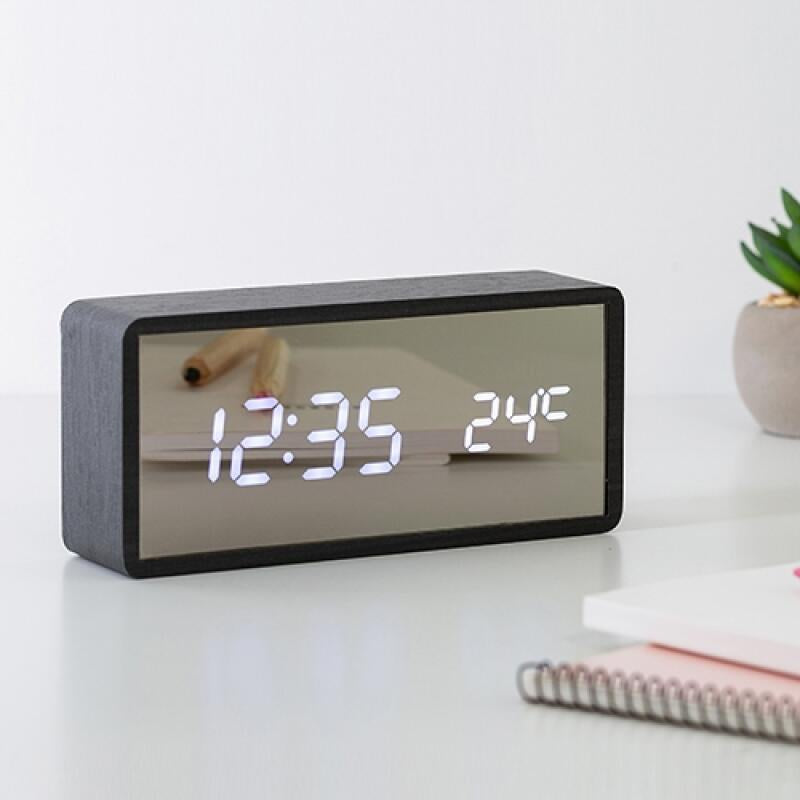 Wood Frame LED Mirror Clock Black (Large)