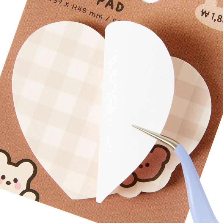 Sticky Memo Pad Bear Heart Brown