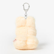 White plush keychain with a silver clasp on a white background