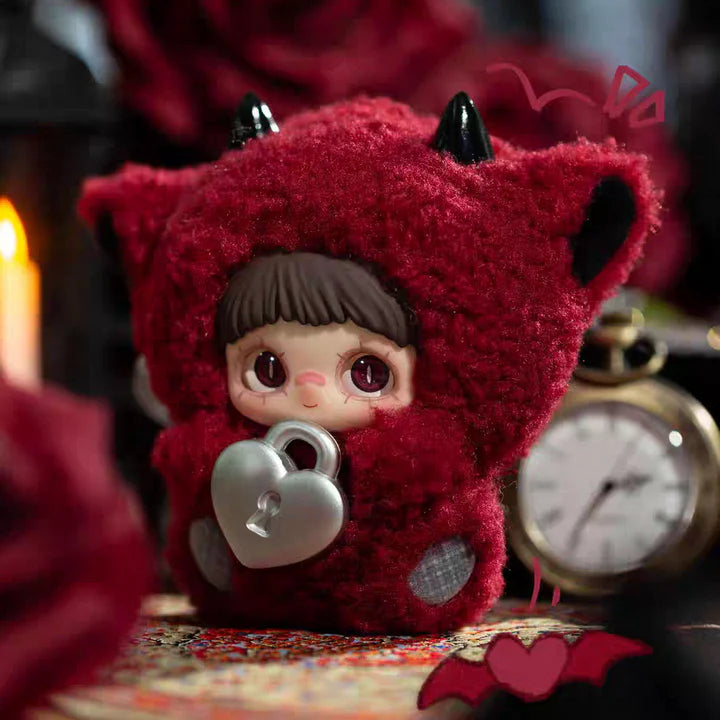 Red plush toy with a lock, surrounded by red roses and a candle, with 'May's Lock' text.