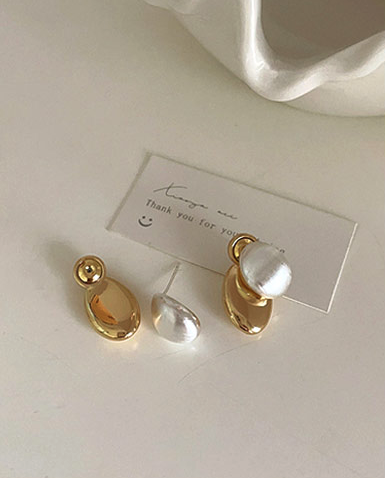 Pearl Double Ellipse Earrings - Gold & Pearl