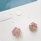 Rose Gold Peony Gems - Clip On Earrings