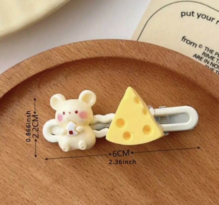 Hair Clip Mouse & Cheese 2PCS