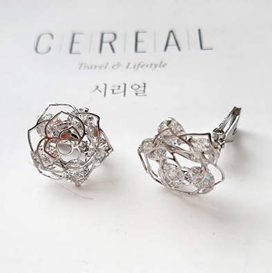 Rose Gold Peony Gems - Clip On Earrings