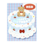 Card Cherry Birthday Cake with Bear Blue