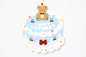 Card Cherry Birthday Cake with Bear Blue