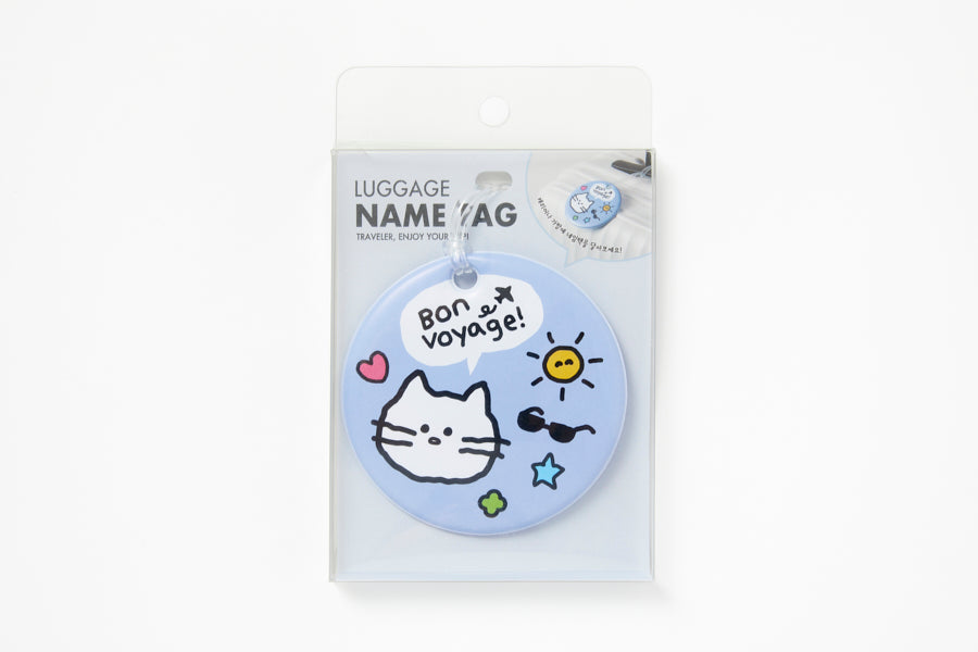 LUGGAGE TAG PVC BLUE ROUND CAT