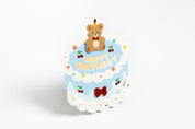 Card Cherry Birthday Cake with Bear Blue