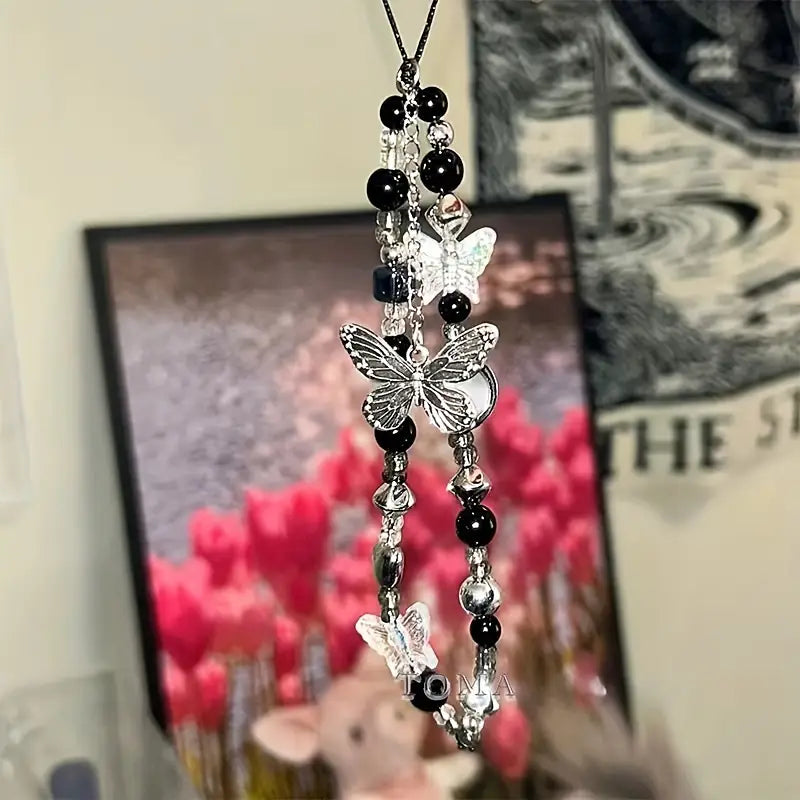 Phone Chain Butterfly Pendant Black