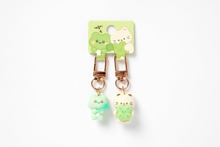 COUPLE KEY RING SET LUCKY DOG HONEY CAT CLOVERS