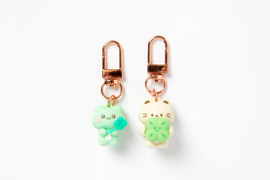 COUPLE KEY RING SET LUCKY DOG HONEY CAT CLOVERS