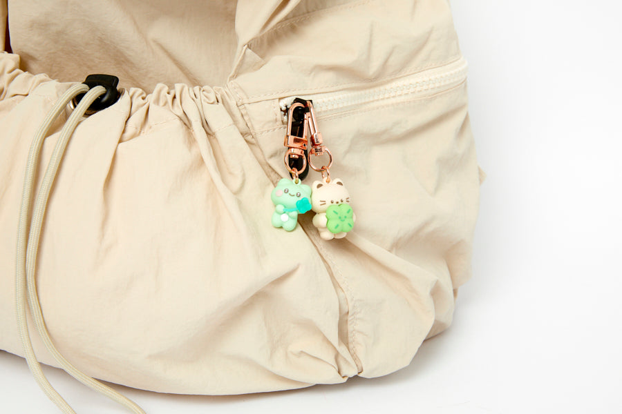 COUPLE KEY RING SET LUCKY DOG HONEY CAT CLOVERS