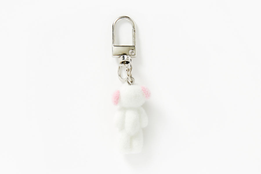 KEY RING FLOCKED WHITE PUPPY