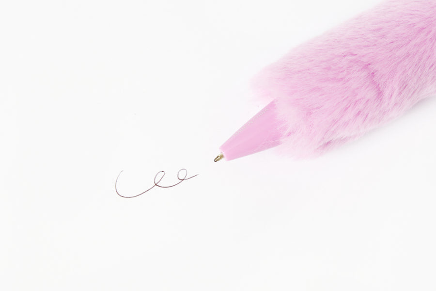 PEN BIG POMPOM PURPLE CAT