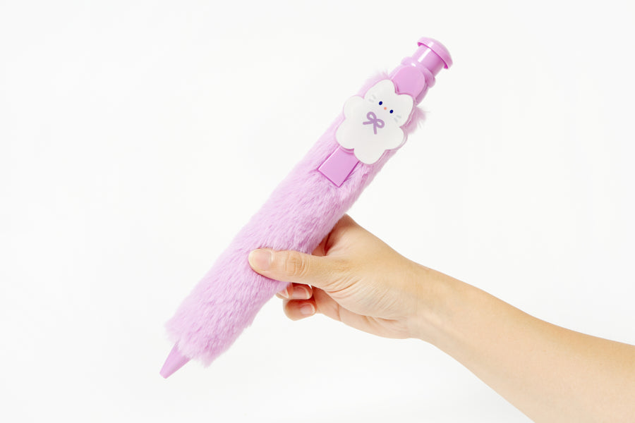 PEN BIG POMPOM PURPLE CAT