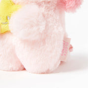 Close-up of a pink plush toy with a white background