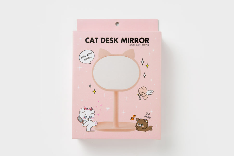 Cat Tray Desk Mirror Pink