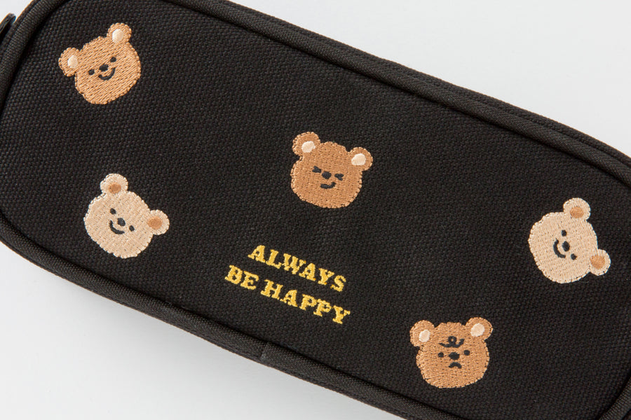 Pencil Case Teddy Bear - "Always Be Happy" (Black)