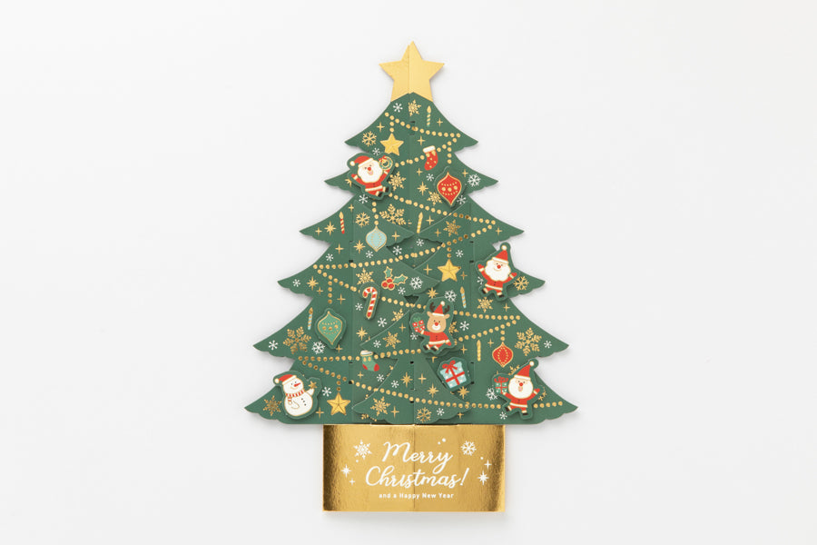 X-MAS CARD STANDING SANTAS ON TREE