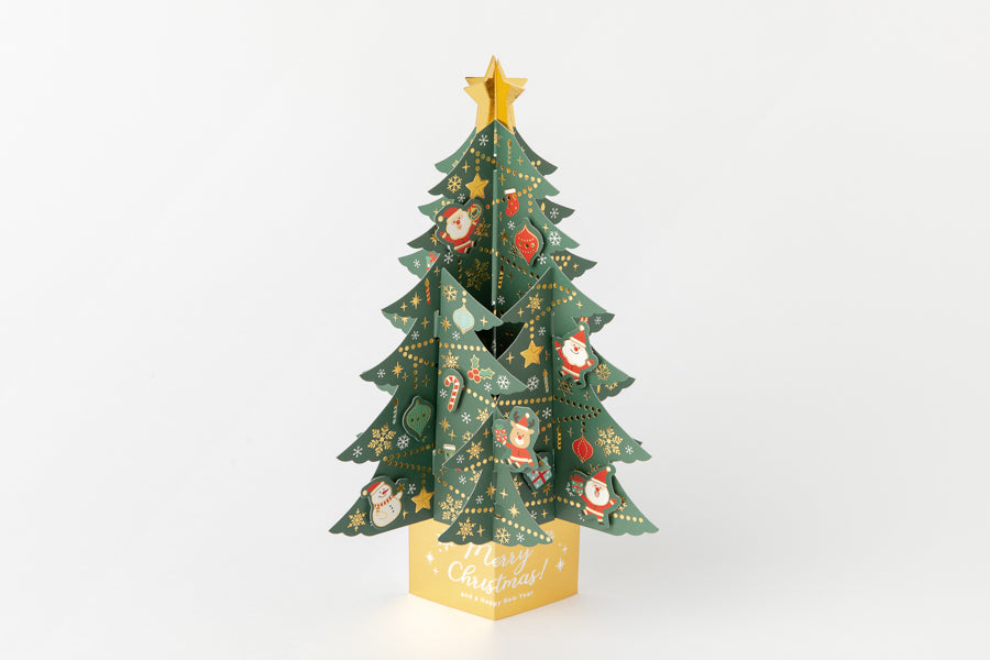 X-MAS CARD STANDING SANTAS ON TREE