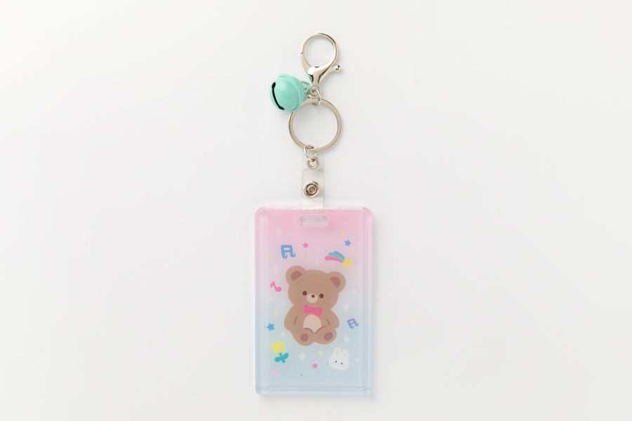 Photo Card Case Rainbow Bear with Bell Key Ring